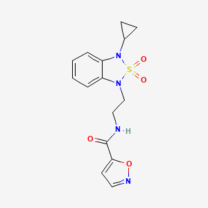 molecular formula C15H16N4O4S B2481396 N-[2-(3-cyclopropyl-2,2-dioxo-1,3-dihydro-2lambda6,1,3-benzothiadiazol-1-yl)ethyl]-1,2-oxazole-5-carboxamide CAS No. 2097932-76-6