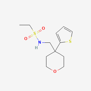 molecular formula C12H19NO3S2 B2481457 N-{[4-(thiophen-2-yl)oxan-4-yl]methyl}ethane-1-sulfonamide CAS No. 1209574-36-6