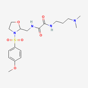 molecular formula C18H28N4O6S B2481468 N-[3-(dimethylamino)propyl]-N'-{[3-(4-methoxybenzenesulfonyl)-1,3-oxazolidin-2-yl]methyl}ethanediamide CAS No. 868981-22-0