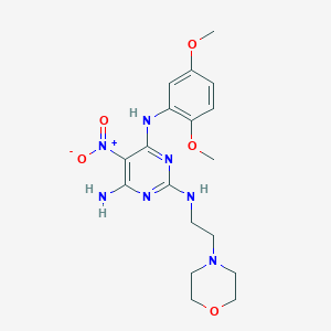 molecular formula C18H25N7O5 B2481469 N4-(2,5-dimethoxyphenyl)-N2-(2-morpholinoethyl)-5-nitropyrimidine-2,4,6-triamine CAS No. 673445-84-6
