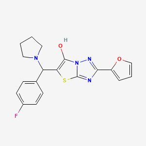 molecular formula C19H17FN4O2S B2481501 5-[(4-fluorophenyl)(pyrrolidin-1-yl)methyl]-2-(furan-2-yl)-[1,2,4]triazolo[3,2-b][1,3]thiazol-6-ol CAS No. 887221-95-6