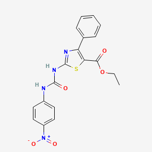 molecular formula C19H16N4O5S B2481549 Ethyl 2-(3-(4-nitrophenyl)ureido)-4-phenylthiazole-5-carboxylate CAS No. 391868-10-3