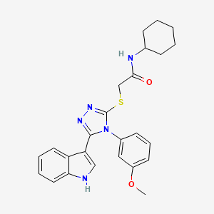 molecular formula C25H27N5O2S B2481564 N-cyclohexyl-2-{[5-(1H-indol-3-yl)-4-(3-methoxyphenyl)-4H-1,2,4-triazol-3-yl]sulfanyl}acetamide CAS No. 946251-78-1