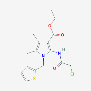 molecular formula C16H19ClN2O3S B2481582 ethyl 2-(2-chloroacetamido)-4,5-dimethyl-1-(thiophen-2-ylmethyl)-1H-pyrrole-3-carboxylate CAS No. 852388-97-7