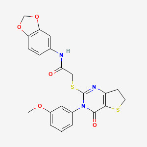 molecular formula C22H19N3O5S2 B2481611 N-(2H-1,3-benzodioxol-5-yl)-2-{[3-(3-methoxyphenyl)-4-oxo-3H,4H,6H,7H-thieno[3,2-d]pyrimidin-2-yl]sulfanyl}acetamide CAS No. 877655-20-4