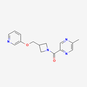molecular formula C15H16N4O2 B2481663 2-Methyl-5-{3-[(pyridin-3-yloxy)methyl]azetidine-1-carbonyl}pyrazine CAS No. 2380032-37-9