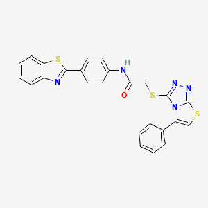 molecular formula C25H17N5OS3 B2481682 N-[4-(1,3-BENZOTHIAZOL-2-YL)PHENYL]-2-({5-PHENYL-[1,2,4]TRIAZOLO[3,4-B][1,3]THIAZOL-3-YL}SULFANYL)ACETAMIDE CAS No. 671199-58-9