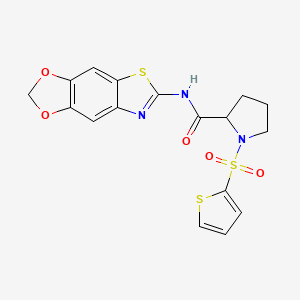 molecular formula C17H15N3O5S3 B2481724 N-([1,3]dioxolo[4,5-f][1,3]benzothiazol-6-yl)-1-thiophen-2-ylsulfonylpyrrolidine-2-carboxamide CAS No. 1098640-70-0