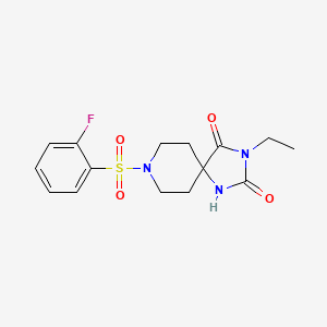 molecular formula C15H18FN3O4S B2481769 3-ethyl-8-(2-fluorobenzenesulfonyl)-1,3,8-triazaspiro[4.5]decane-2,4-dione CAS No. 941970-79-2