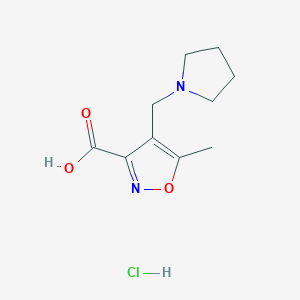 molecular formula C10H15ClN2O3 B2481780 5-Methyl-4-(pyrrolidin-1-ylmethyl)isoxazole-3-carboxylic acid hydrochloride CAS No. 1172847-00-5; 893750-02-2