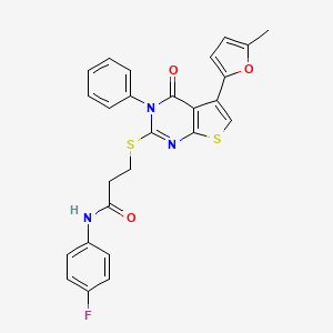 N-(4-fluorophenyl)-3-[5-(5-methylfuran-2-yl)-4-oxo-3-phenylthieno[2,3-d]pyrimidin-2-yl]sulfanylpropanamide