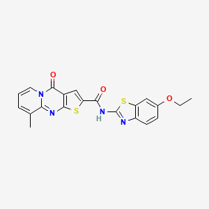 molecular formula C21H16N4O3S2 B2481799 N-(6-ethoxy-1,3-benzothiazol-2-yl)-10-methyl-2-oxo-6-thia-1,8-diazatricyclo[7.4.0.0^{3,7}]trideca-3(7),4,8,10,12-pentaene-5-carboxamide CAS No. 690253-11-3
