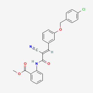 molecular formula C25H19ClN2O4 B2481806 methyl 2-(3-{3-[(4-chlorophenyl)methoxy]phenyl}-2-cyanoprop-2-enamido)benzoate CAS No. 380476-40-4