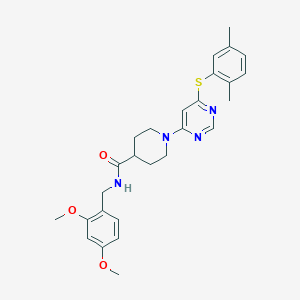molecular formula C27H32N4O3S B2481919 N-[(2,4-dimethoxyphenyl)methyl]-1-{6-[(2,5-dimethylphenyl)sulfanyl]pyrimidin-4-yl}piperidine-4-carboxamide CAS No. 1115999-27-3