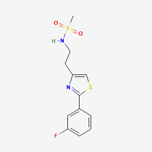molecular formula C12H13FN2O2S2 B2481988 N-{2-[2-(3-fluorophenyl)-1,3-thiazol-4-yl]ethyl}methanesulfonamide CAS No. 933231-50-6
