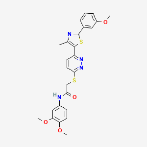 molecular formula C25H24N4O4S2 B2482135 N-(3,4-dimethoxyphenyl)-2-({6-[2-(3-methoxyphenyl)-4-methyl-1,3-thiazol-5-yl]pyridazin-3-yl}sulfanyl)acetamide CAS No. 1005296-60-5