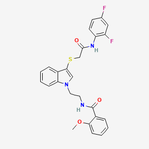 molecular formula C26H23F2N3O3S B2482142 N-{2-[3-({[(2,4-difluorophenyl)carbamoyl]methyl}sulfanyl)-1H-indol-1-yl]ethyl}-2-methoxybenzamide CAS No. 862826-09-3