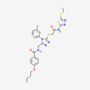 molecular formula C27H31N7O3S3 B2482236 4-butoxy-N-({5-[({[5-(ethylsulfanyl)-1,3,4-thiadiazol-2-yl]carbamoyl}methyl)sulfanyl]-4-(3-methylphenyl)-4H-1,2,4-triazol-3-yl}methyl)benzamide CAS No. 393874-66-3
