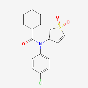 molecular formula C17H20ClNO3S B2482258 N-(4-chlorophenyl)-N-(1,1-dioxido-2,3-dihydrothiophen-3-yl)cyclohexanecarboxamide CAS No. 863007-25-4