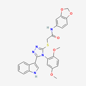 molecular formula C27H23N5O5S B2482262 N-(benzo[d][1,3]dioxol-5-yl)-2-((4-(2,5-dimethoxyphenyl)-5-(1H-indol-3-yl)-4H-1,2,4-triazol-3-yl)thio)acetamide CAS No. 852167-38-5