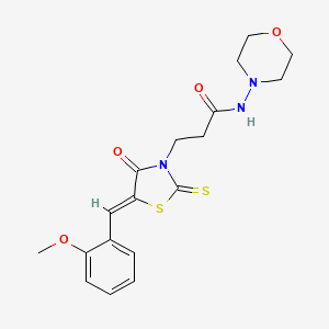 B2482288 (Z)-3-(5-(2-methoxybenzylidene)-4-oxo-2-thioxothiazolidin-3-yl)-N-morpholinopropanamide CAS No. 681480-44-4