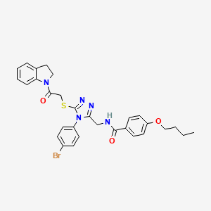molecular formula C30H30BrN5O3S B2482294 N-{[4-(4-bromophenyl)-5-{[2-(2,3-dihydro-1H-indol-1-yl)-2-oxoethyl]sulfanyl}-4H-1,2,4-triazol-3-yl]methyl}-4-butoxybenzamide CAS No. 393874-79-8