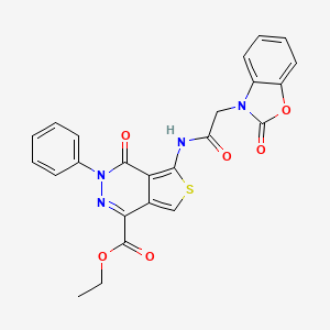 molecular formula C24H18N4O6S B2482300 ethyl 4-oxo-5-(2-(2-oxobenzo[d]oxazol-3(2H)-yl)acetamido)-3-phenyl-3,4-dihydrothieno[3,4-d]pyridazine-1-carboxylate CAS No. 1396783-84-8