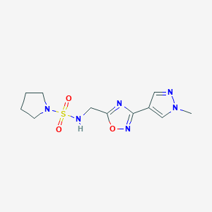molecular formula C11H16N6O3S B2482303 N-{[3-(1-methyl-1H-pyrazol-4-yl)-1,2,4-oxadiazol-5-yl]methyl}pyrrolidine-1-sulfonamide CAS No. 2097890-02-1