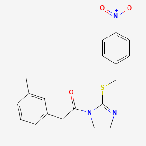 molecular formula C19H19N3O3S B2482304 2-(3-methylphenyl)-1-(2-{[(4-nitrophenyl)methyl]sulfanyl}-4,5-dihydro-1H-imidazol-1-yl)ethan-1-one CAS No. 851802-52-3