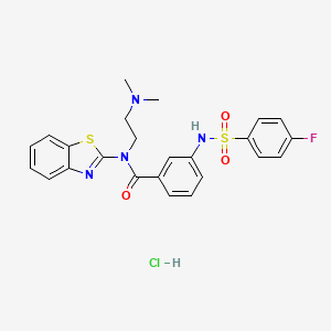 molecular formula C24H24ClFN4O3S2 B2482311 N-(1,3-Benzothiazol-2-YL)-N-[2-(dimethylamino)ethyl]-3-(4-fluorobenzenesulfonamido)benzamide hydrochloride CAS No. 1216905-19-9