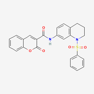 molecular formula C25H20N2O5S B2482383 N-[1-(benzenesulfonyl)-1,2,3,4-tetrahydroquinolin-7-yl]-2-oxo-2H-chromene-3-carboxamide CAS No. 951519-31-6