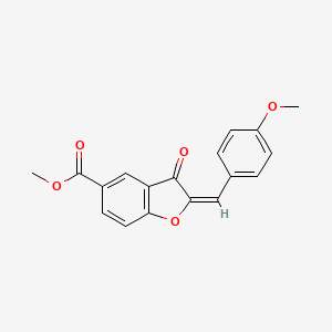 molecular formula C18H14O5 B2482393 (E)-methyl 2-(4-methoxybenzylidene)-3-oxo-2,3-dihydrobenzofuran-5-carboxylate CAS No. 75792-17-5