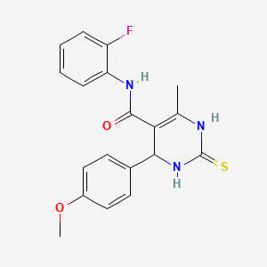 molecular formula C19H18FN3O2S B2482395 N-(2-fluorophenyl)-4-(4-methoxyphenyl)-6-methyl-2-sulfanylidene-1,2,3,4-tetrahydropyrimidine-5-carboxamide CAS No. 941948-25-0
