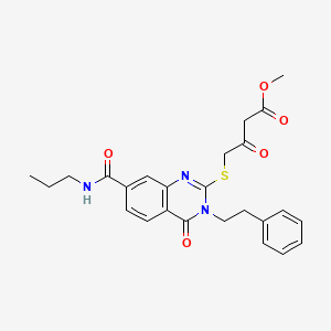 molecular formula C25H27N3O5S B2482404 methyl 3-oxo-4-{[4-oxo-3-(2-phenylethyl)-7-(propylcarbamoyl)-3,4-dihydroquinazolin-2-yl]sulfanyl}butanoate CAS No. 946368-94-1
