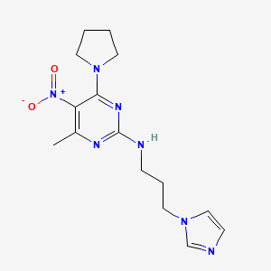 molecular formula C15H21N7O2 B2482465 N-[3-(1H-imidazol-1-yl)propyl]-4-methyl-5-nitro-6-(pyrrolidin-1-yl)pyrimidin-2-amine CAS No. 1251706-28-1