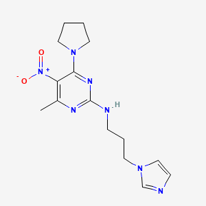 N-(3-(1H-imidazol-1-yl)propyl)-4-methyl-5-nitro-6-(pyrrolidin-1-yl)pyrimidin-2-amine