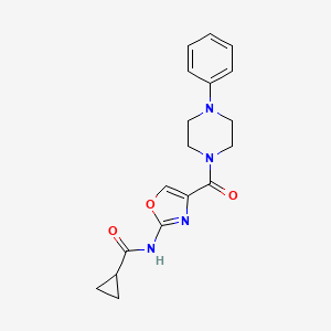 molecular formula C18H20N4O3 B2482548 N-[4-(4-phenylpiperazine-1-carbonyl)-1,3-oxazol-2-yl]cyclopropanecarboxamide CAS No. 1396808-75-5