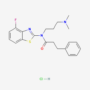 molecular formula C21H25ClFN3OS B2482552 N-(3-(dimethylamino)propyl)-N-(4-fluorobenzo[d]thiazol-2-yl)-3-phenylpropanamide hydrochloride CAS No. 1052532-10-1