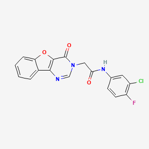 molecular formula C18H11ClFN3O3 B2482558 N-(3-chloro-4-fluorophenyl)-2-{6-oxo-8-oxa-3,5-diazatricyclo[7.4.0.0^{2,7}]trideca-1(9),2(7),3,10,12-pentaen-5-yl}acetamide CAS No. 849532-89-4
