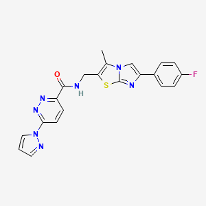 molecular formula C21H16FN7OS B2482589 N-((6-(4-fluorophenyl)-3-methylimidazo[2,1-b]thiazol-2-yl)methyl)-6-(1H-pyrazol-1-yl)pyridazine-3-carboxamide CAS No. 1421480-82-1