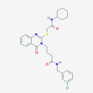 molecular formula C27H31ClN4O3S B2482599 N-[(3-chlorophenyl)methyl]-4-(2-{[(cyclohexylcarbamoyl)methyl]sulfanyl}-4-oxo-3,4-dihydroquinazolin-3-yl)butanamide CAS No. 422282-30-2