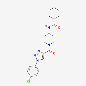 molecular formula C21H26ClN5O2 B2482641 N-(1-(1-(4-chlorophenyl)-1H-1,2,3-triazole-4-carbonyl)piperidin-4-yl)cyclohexanecarboxamide CAS No. 1251689-81-2