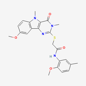 molecular formula C23H24N4O4S B2482650 2-({8-methoxy-3,5-dimethyl-4-oxo-3H,4H,5H-pyrimido[5,4-b]indol-2-yl}sulfanyl)-N-(2-methoxy-5-methylphenyl)acetamide CAS No. 1112341-64-6