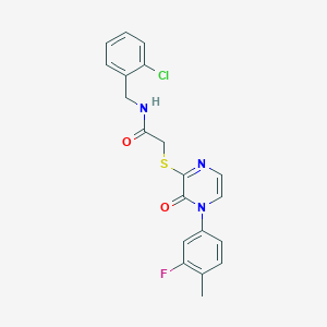 molecular formula C20H17ClFN3O2S B2482664 N-(2-chlorobenzyl)-2-((4-(3-fluoro-4-methylphenyl)-3-oxo-3,4-dihydropyrazin-2-yl)thio)acetamide CAS No. 899759-13-8