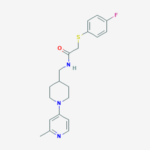 molecular formula C20H24FN3OS B2482774 2-(4-Fluorophenyl)sulfanyl-N-[[1-(2-methylpyridin-4-yl)piperidin-4-yl]methyl]acetamide CAS No. 2415510-34-6