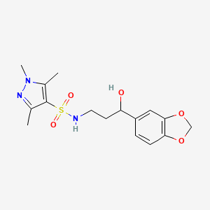 N-(3-(benzo[d][1,3]dioxol-5-yl)-3-hydroxypropyl)-1,3,5-trimethyl-1H-pyrazole-4-sulfonamide