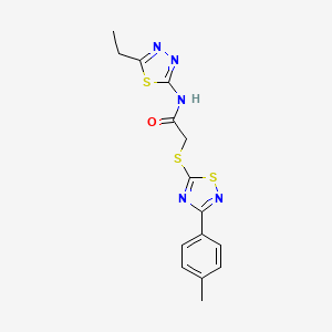 molecular formula C15H15N5OS3 B2482797 N-(5-ethyl-1,3,4-thiadiazol-2-yl)-2-[[3-(4-methylphenyl)-1,2,4-thiadiazol-5-yl]sulfanyl]acetamide CAS No. 864917-56-6