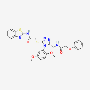 molecular formula C28H26N6O5S2 B2482835 N-(benzo[d]thiazol-2-yl)-2-((4-(2,5-dimethoxyphenyl)-5-((2-phenoxyacetamido)methyl)-4H-1,2,4-triazol-3-yl)thio)acetamide CAS No. 394233-04-6