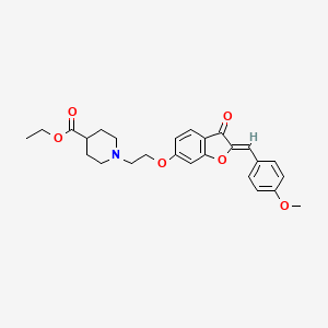 molecular formula C26H29NO6 B2482855 (Z)-ethyl 1-(2-((2-(4-methoxybenzylidene)-3-oxo-2,3-dihydrobenzofuran-6-yl)oxy)ethyl)piperidine-4-carboxylate CAS No. 890632-34-5