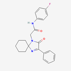 molecular formula C22H22FN3O2 B2482868 N-(4-Fluorophenyl)-2-{2-oxo-3-phenyl-1,4-diazaspiro[4.5]dec-3-EN-1-YL}acetamide CAS No. 872200-36-7